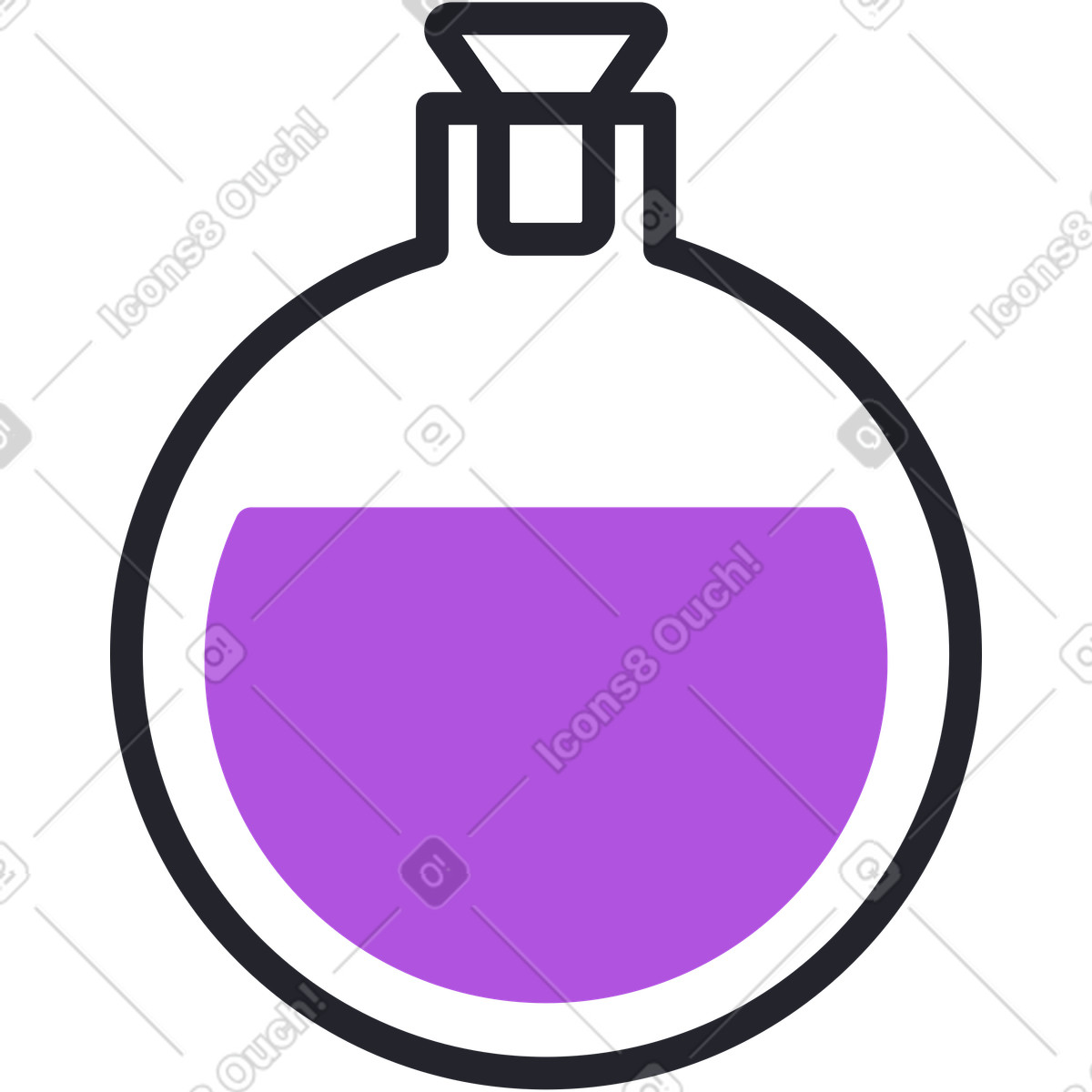 Illustration Flacon rond avec liquide violet dans le style Grapy à télécharger aux formats PNG, SVG