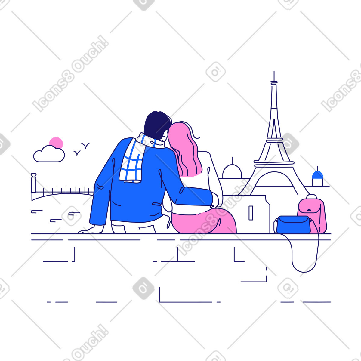 Valentinstag paar-Illustration im Matey-Stil als Download in PNG, SVG