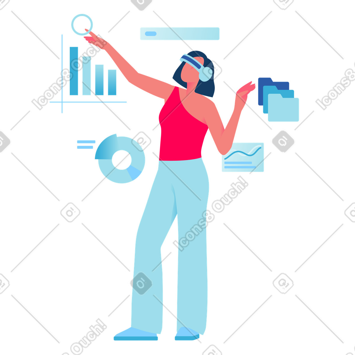 Professional analyzing data in a VR environment illustration featuring innovative workplace technology clipart