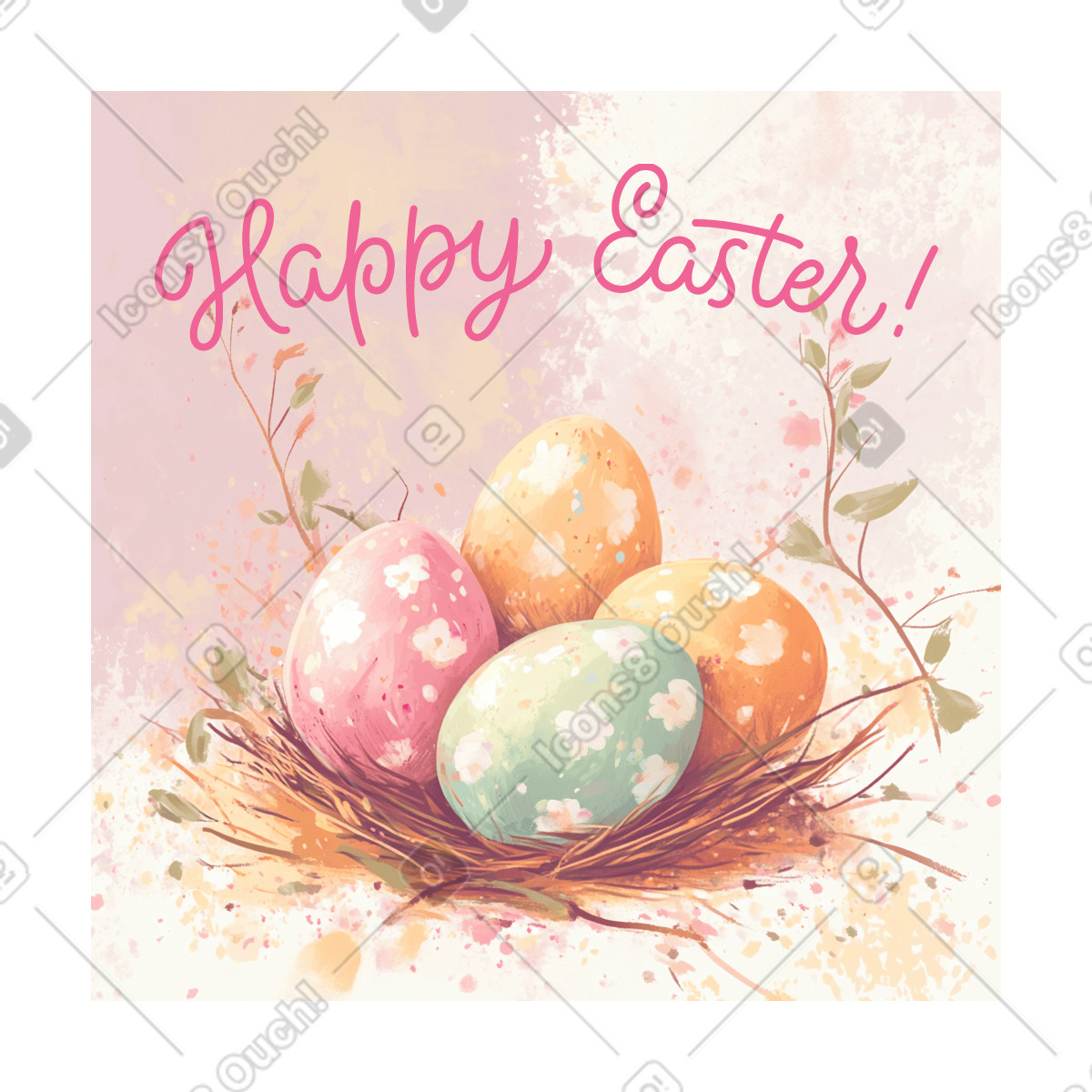 Cartolina di buona pasqua con uova dipinte illustrazione in stile Postcards scarica in PNG, SVG