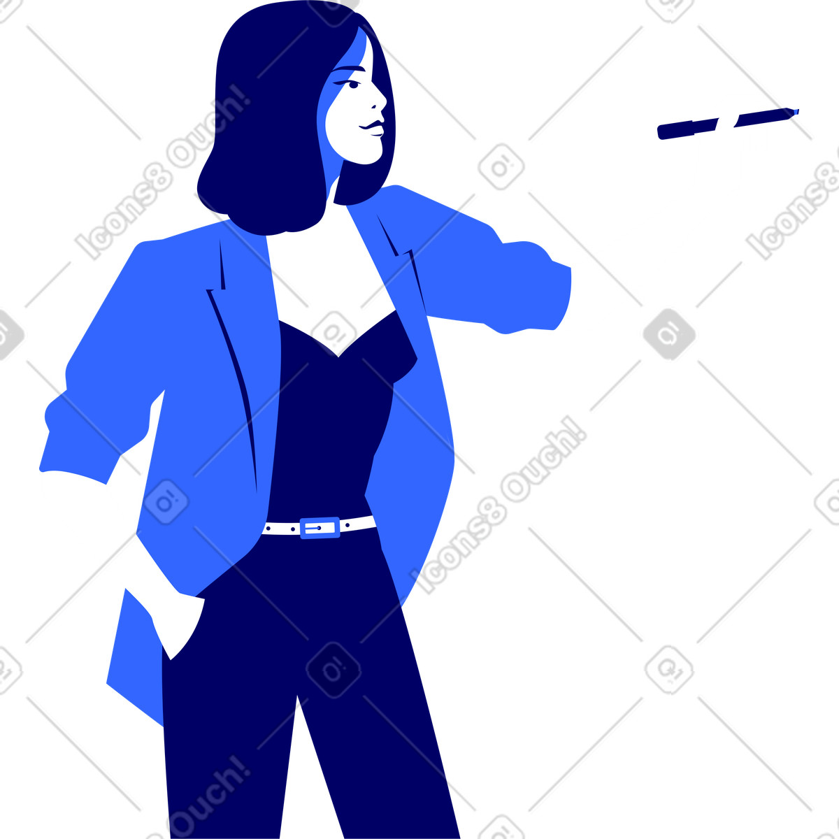 Ragazza con pennarello in mano illustrazione stile Lounge scarica PNG, SVG