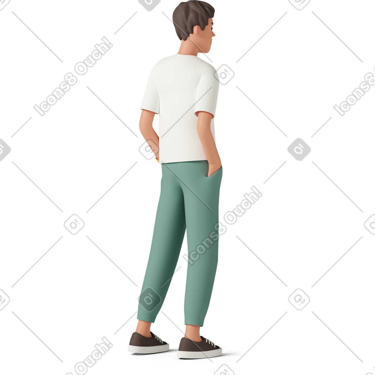 Three quarter of young man in green pants and white shirt illustration 3D Casual life style download PNG, SVG