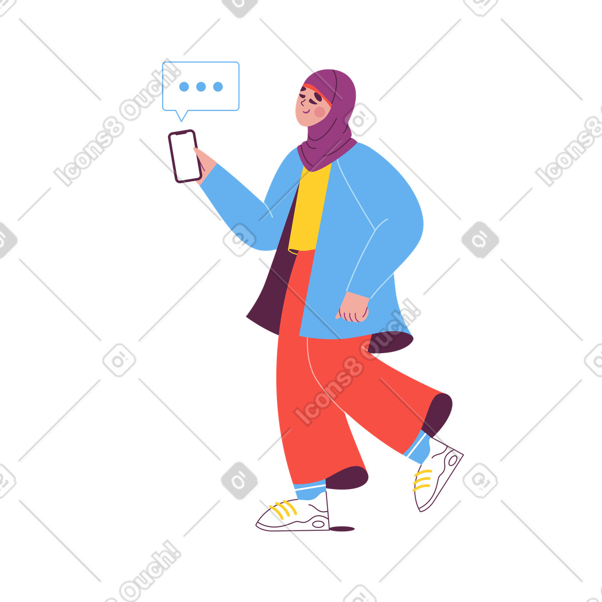 Ilustración Pedestrian messaging on phone, Mobile communication the go en estilo Sammy a descargar en PNG y SVG
