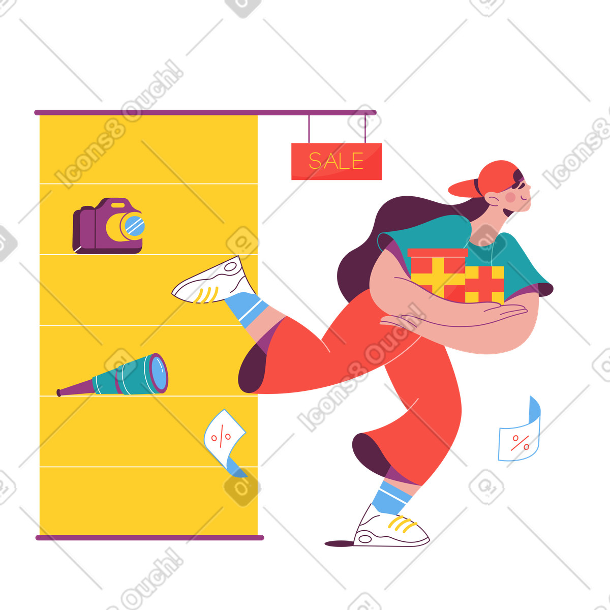 Frau beim black-friday-sale-Illustration im Sammy-Stil als Download in PNG, SVG