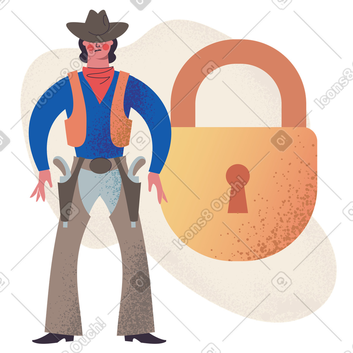 Cowboy with guns for protection illustration in Pale style download in PNG, SVG