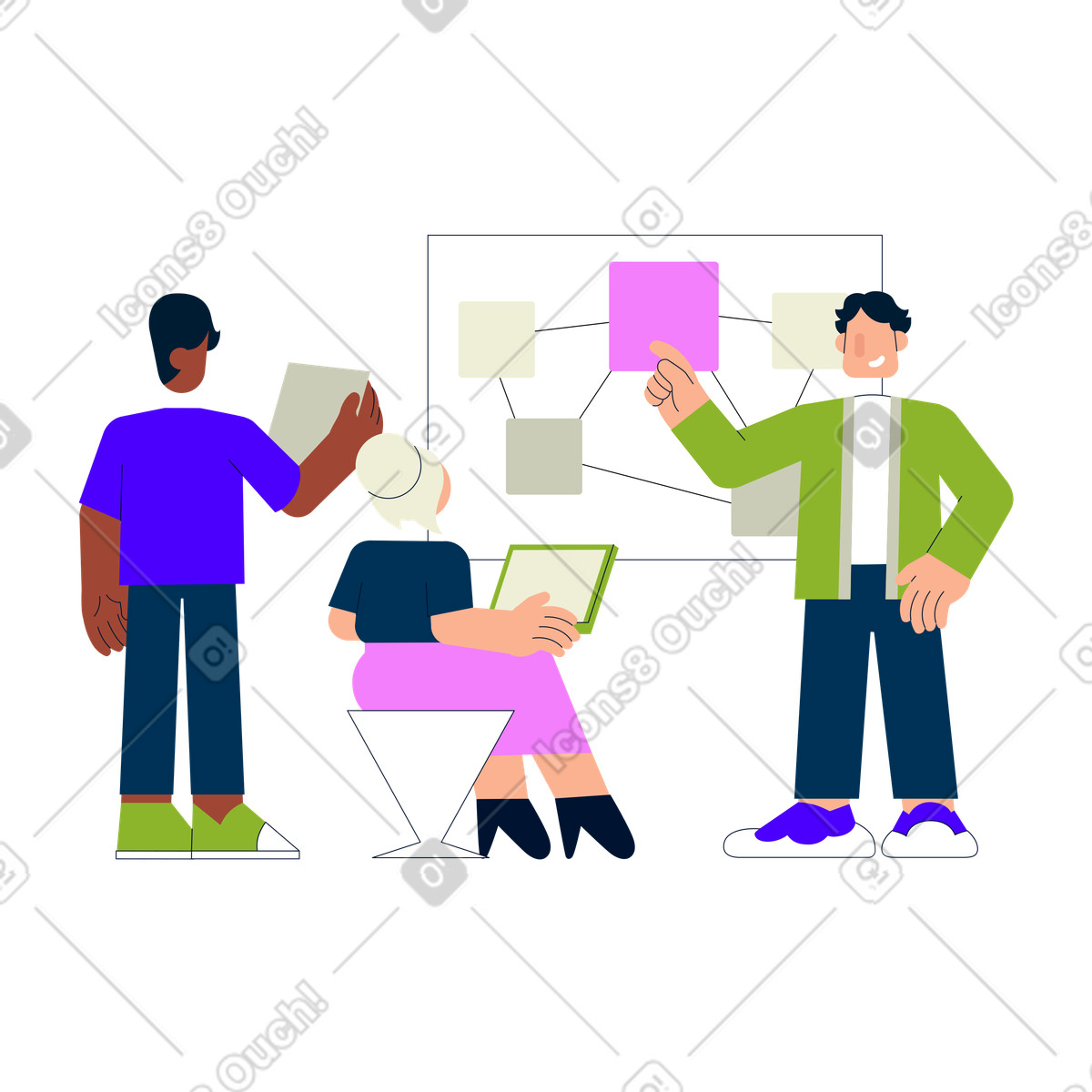 Teammanagement im konferenzraum animierte Illustration Cubes-Stil als Download in GIF, Lottie (JSON), AE