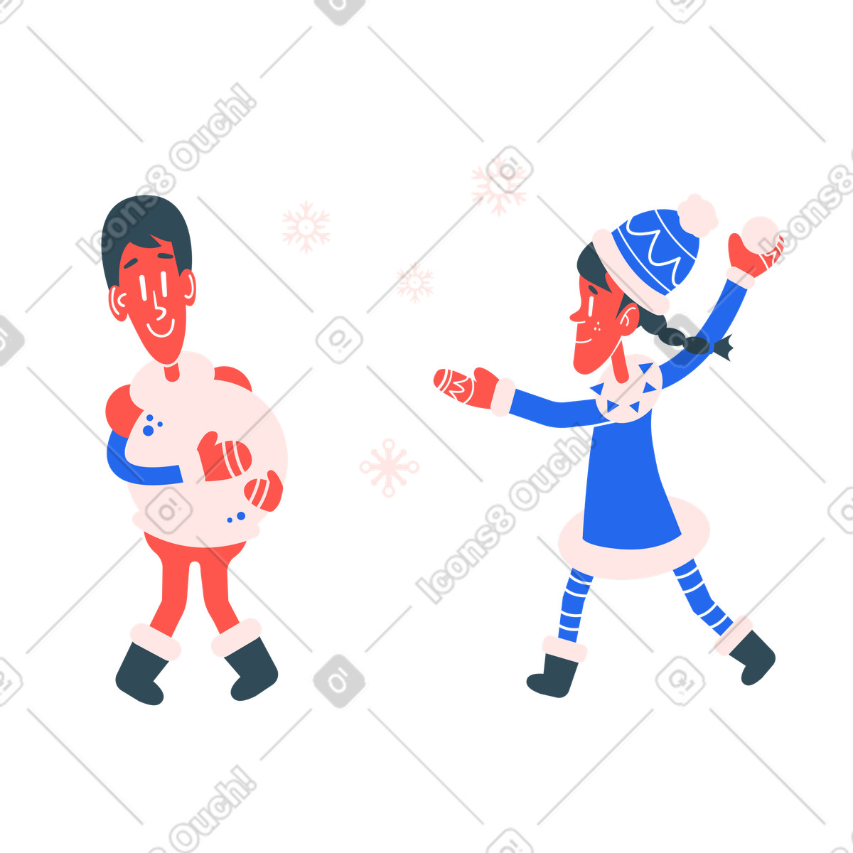 Freunde bei einer schneeballschlacht im winter-Illustration Kingdom-Stil als Download in PNG, SVG