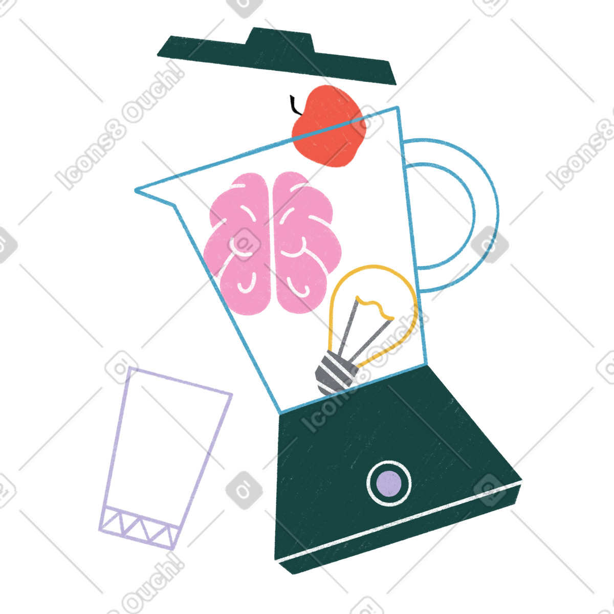 Mixer mit gehirn und glühbirne als brainstorming-Illustration im Tutti-Stil Download in PNG, SVG
