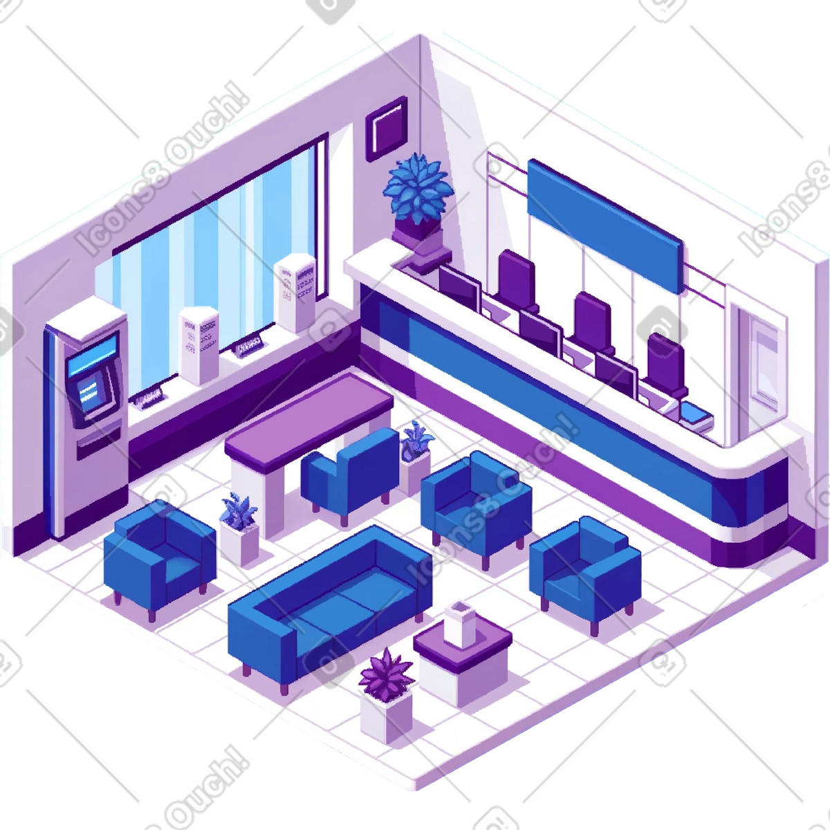 Interno della lobby/area attesa banca illustrazione in stile Rooms scarica in PNG, SVG