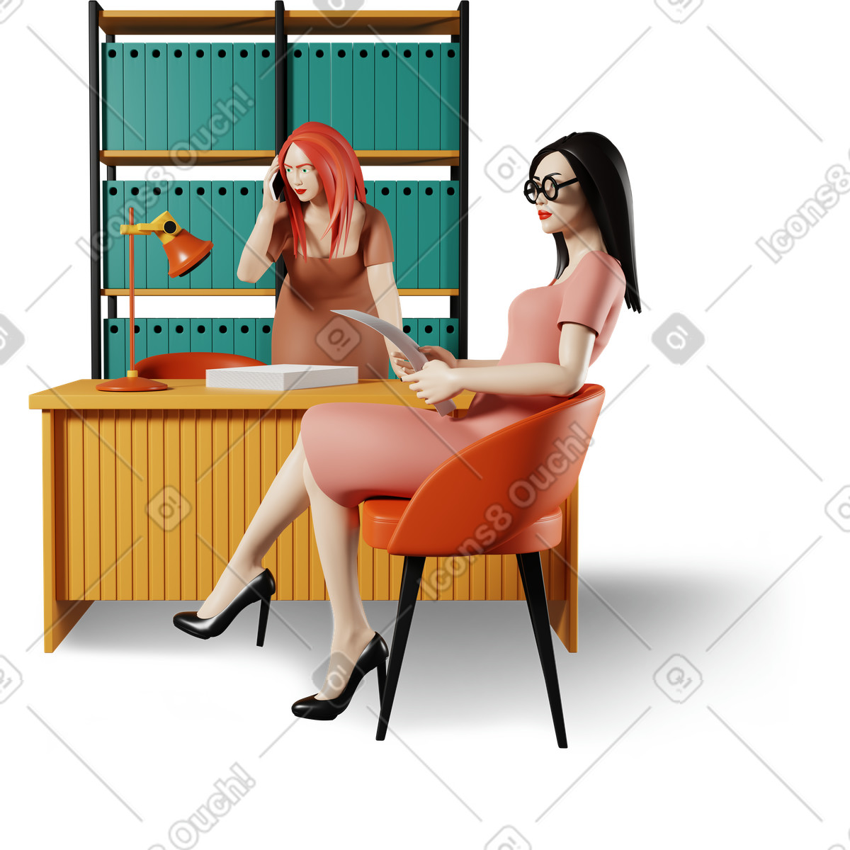 Due donne in carica illustrazione in stile 3D Plastic people scarica in PNG, SVG