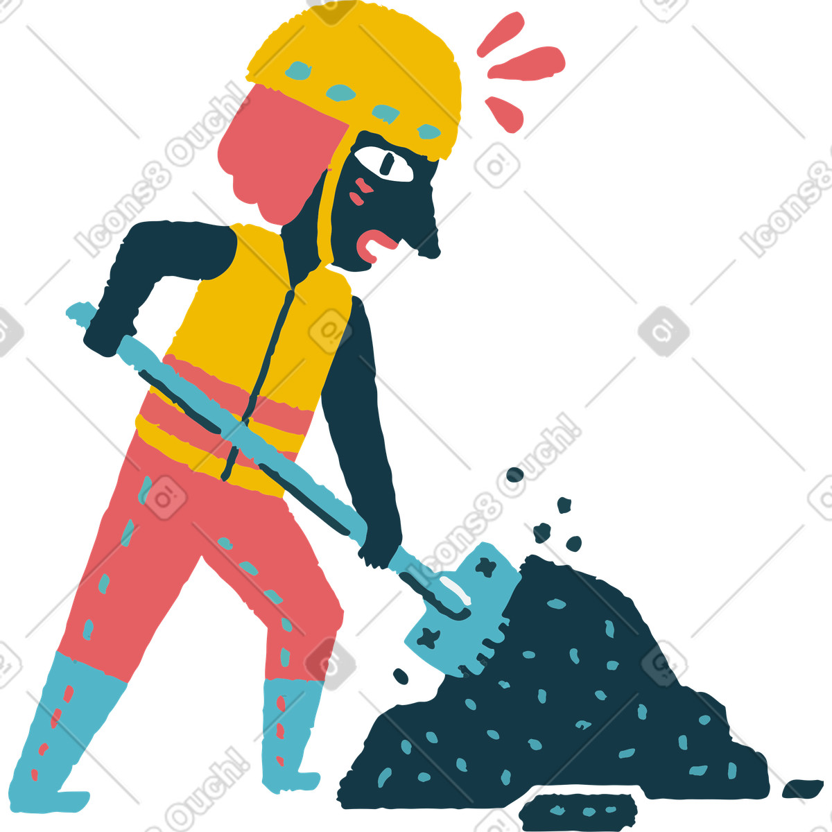 Иллюстрация Worker with shovel laying asphalt, Road paving and construction в стиле Flamenco — скачать в форматах PNG, SVG