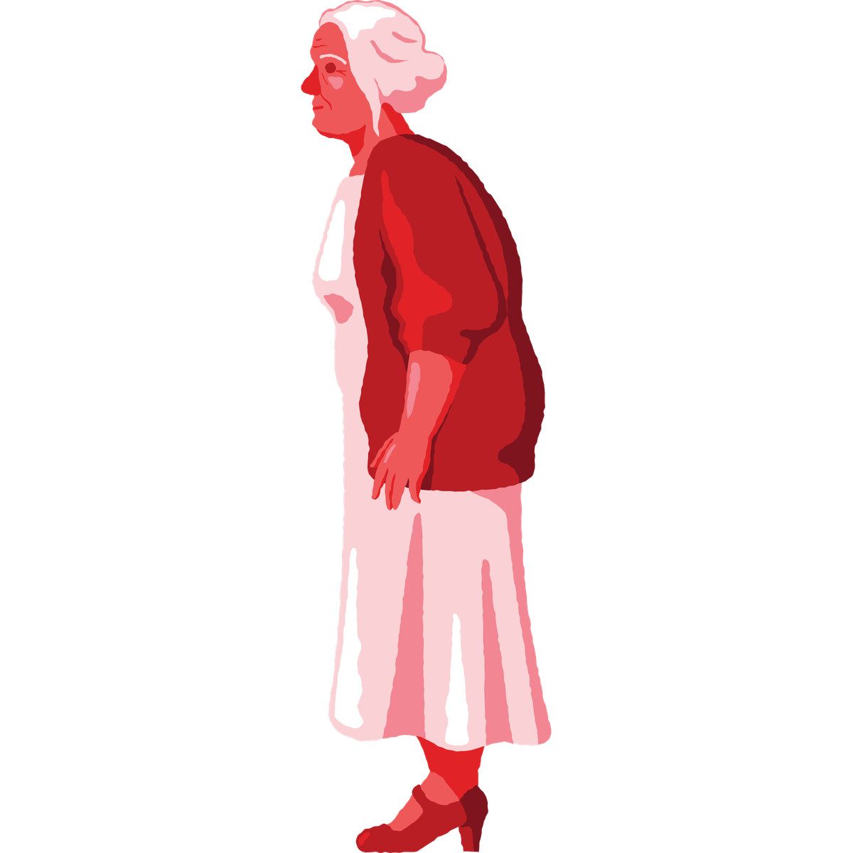 Old curvy woman standing side view illustration in Cherry style download in PNG, SVG