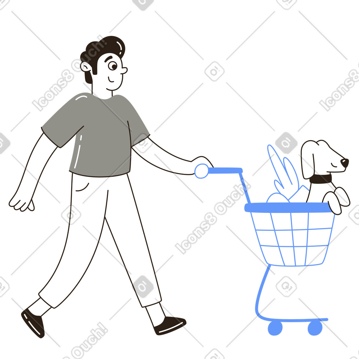 Disfrutando de un viaje de compras con una mascota en un carrito illustration in PNG, SVG