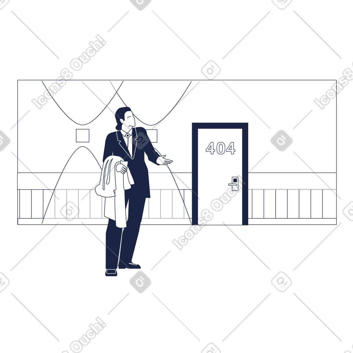 Urban Line 스타일의 Puzzled businessman by closed door, 404 error page or website not found 애니메이션 일러스트레이션 GIF, Lottie(JSON), AE로 다운로드