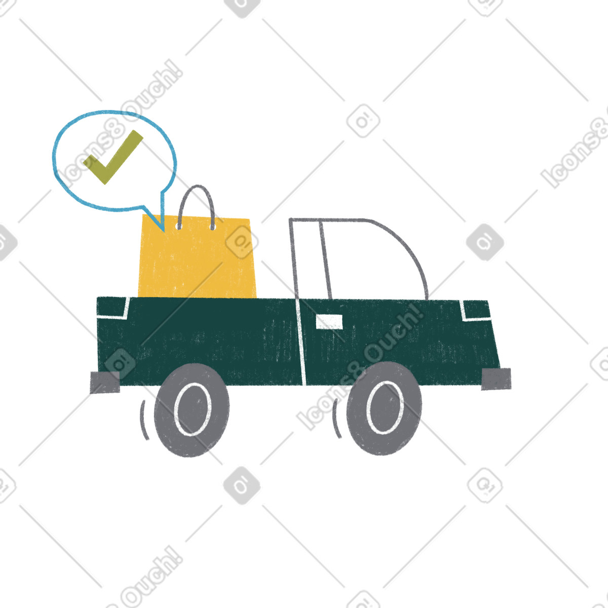 Tutti 스타일의 Green truck with an order 일러스트레이션 PNG, SVG 다운로드