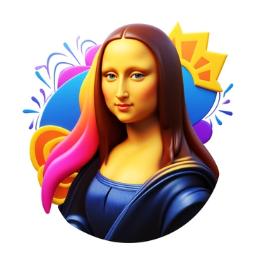 A portrait of a woman with an enigmatic expression, inspired by the Mona Lisa. She has long, flowing hair with vibrant colors, reflecting contemporary fashion trends. The woman is wearing modern clothing, featuring bold patterns and textures. The background is a blend of abstract shapes and geometric forms, incorporating bright colors and dynamic lines. Her gaze is directed slightly to the side, inviting curiosity and intrigue. The overall composition maintains a harmonious balance between classic and modern elements.