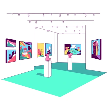 A virtual art gallery displaying a variety of vector illustrations