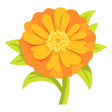 A close-up view of a single marigold flower. The marigold has vibrant orange petals with intricate layers that create a stunning texture. Each petal has a slightly ruffled edge, revealing shades of yellow near the center. The flower's center is filled with numerous small yellow florets, surrounded by green leaves that provide a lush background. The lighting accentuates the depth and detail of the petals, emphasizing their rich color and delicate structure.