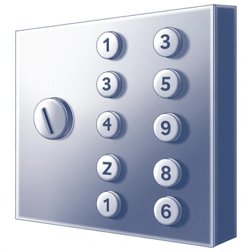 A detailed illustration of an elevator panel with numbered buttons lighting up