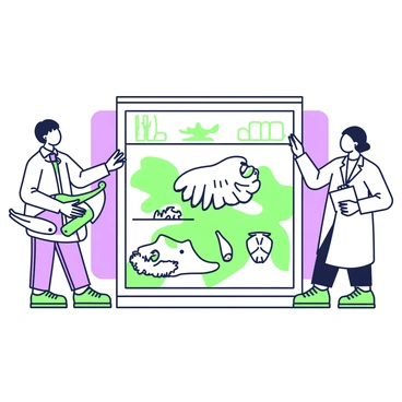 A group of paleontologists is carefully depositing dinosaur fossils into a museum display case. The first paleontologist is holding a large dinosaur bone with both hands, while the second paleontologist is adjusting the positioning of a smaller fossil on a display stand. A third paleontologist is recording notes on a clipboard. The display case is filled with various well-preserved fossils, including a dinosaur skull prominently featured at the center. Behind them, shelves lined with more fossil specimens are visible, and soft lighting illuminates the space, enhancing the details of the fossils.