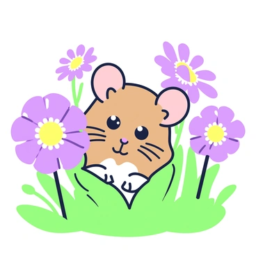 A small field mouse is peeking through a patch of cornflowers. The mouse has soft, brown fur and large ears, with its whiskers prominently visible. In front of the mouse, several cornflowers bloom vibrantly, their petals open wide, creating a colorful backdrop. The mouse's eyes are bright and curious as it looks out from between the flowers. The stems of the cornflowers stand upright, and a few leaves can be seen surrounding the base of the flowers, adding to the dense, natural environment.