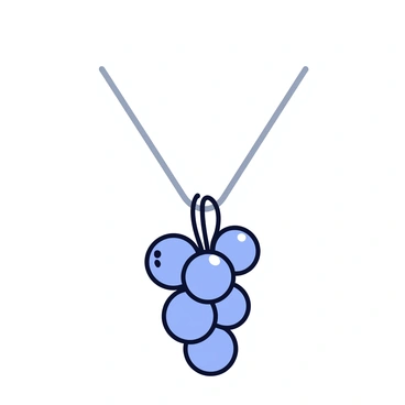 A delicate silver pendant shaped like a grape cluster hangs from a thin silver necklace. The pendant features several small, rounded grapes with subtle texture and detail, reflecting light softly. The necklace chain is fine and elegant, complementing the pendant's design.