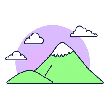 A mountain shaped like a heart rises prominently in the foreground. Its peaks are gently rounded, giving it a soft, romantic silhouette. Surrounding the mountain, fluffy clouds drift lazily, partially obscuring some of its features. Above, a clear blue sky stretches across the scene, accentuating the mountain's unique shape. The light creates subtle highlights and shadows, adding depth to the heart-shaped mountain.