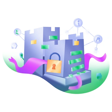 A modern pastel illustration of a "digital fortress" designed with sleek walls made of glowing data blocks. Surrounding the fortress are "data streams" in various vibrant colors, flowing smoothly into the building. A lock symbol is prominently displayed on the fortress's entrance, signifying "intranet security." In the background, there are abstract representations of network nodes and connections, providing a sense of a secure digital environment.