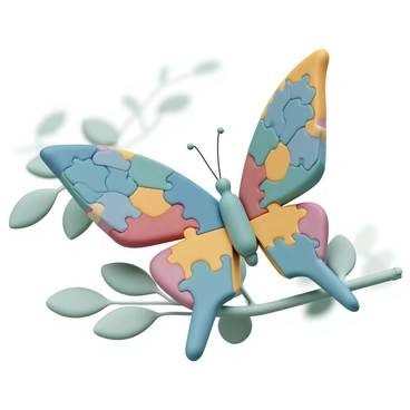 A butterfly with wings made up of intricately connected puzzle pieces