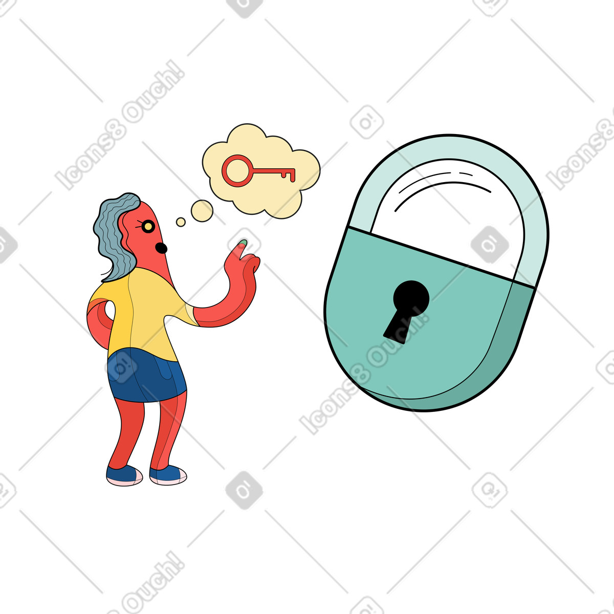 Thinking about security, Access control or login idea illustration in Surr style download in PNG, SVG