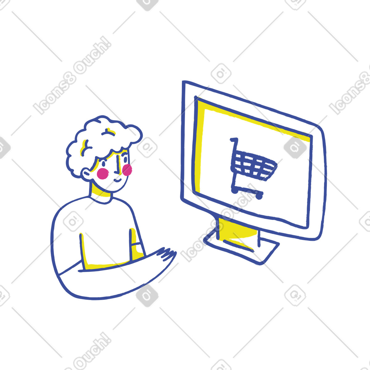 User selecting items on e-commerce site, Online shopping and purchasing illustrazione in stile Lime scarica in PNG, SVG