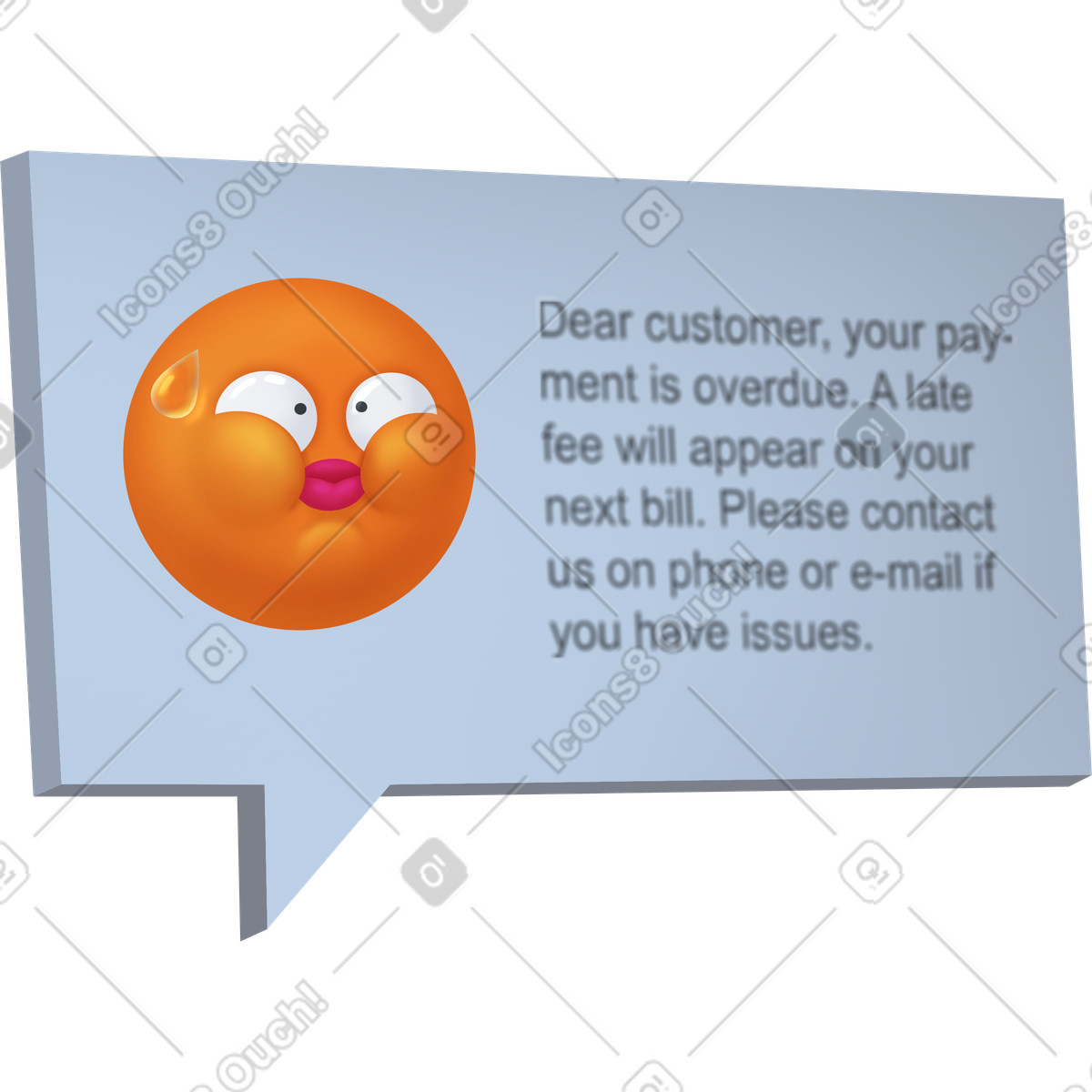 Speech bubble with message and emoji illustration in Props style download in PNG, SVG