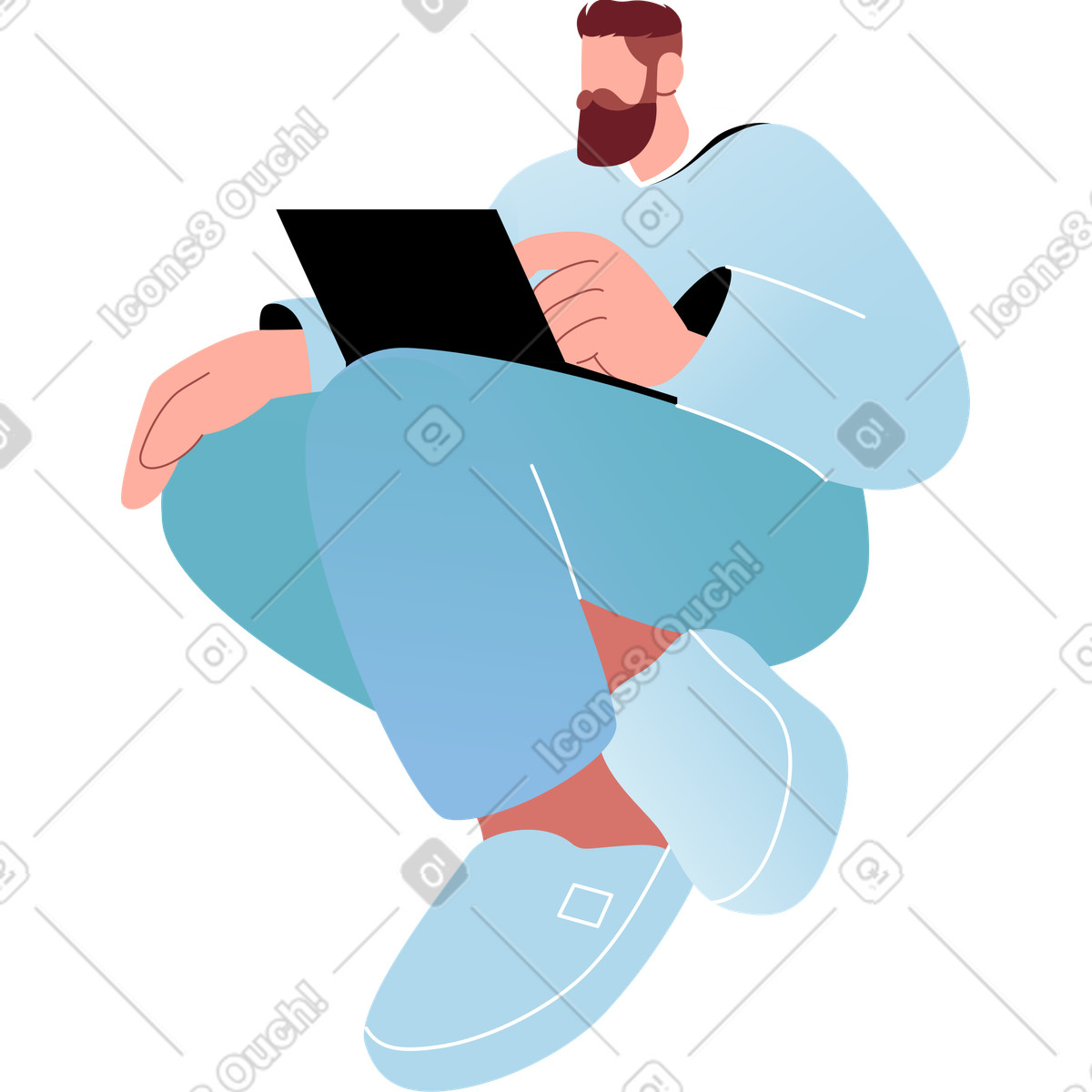 Ilustración Hombre sentado con laptop en estilo Airy a descargar en PNG y SVG