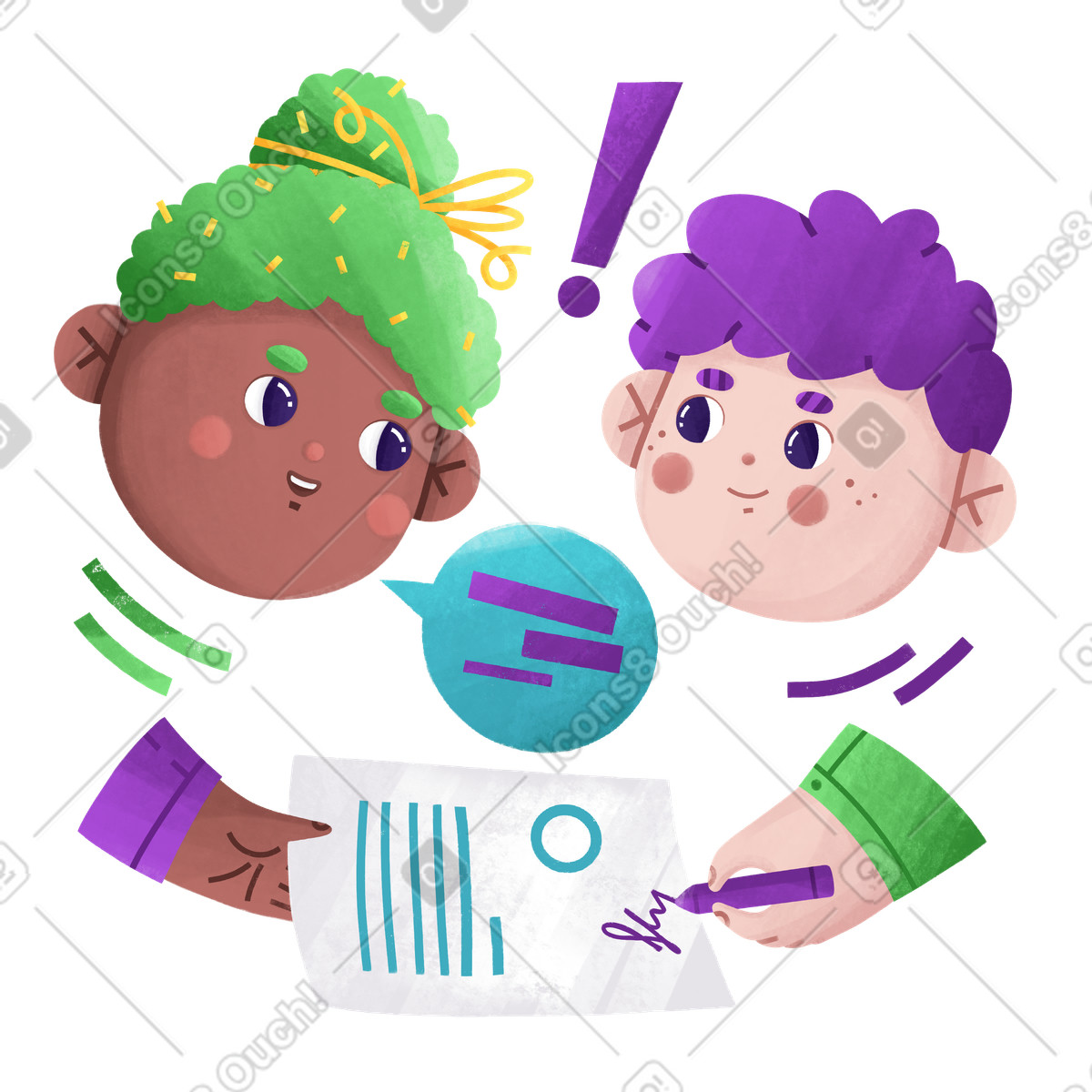 Man confirms the transaction with his signature on paper illustration in Bonbon style download in PNG, SVG