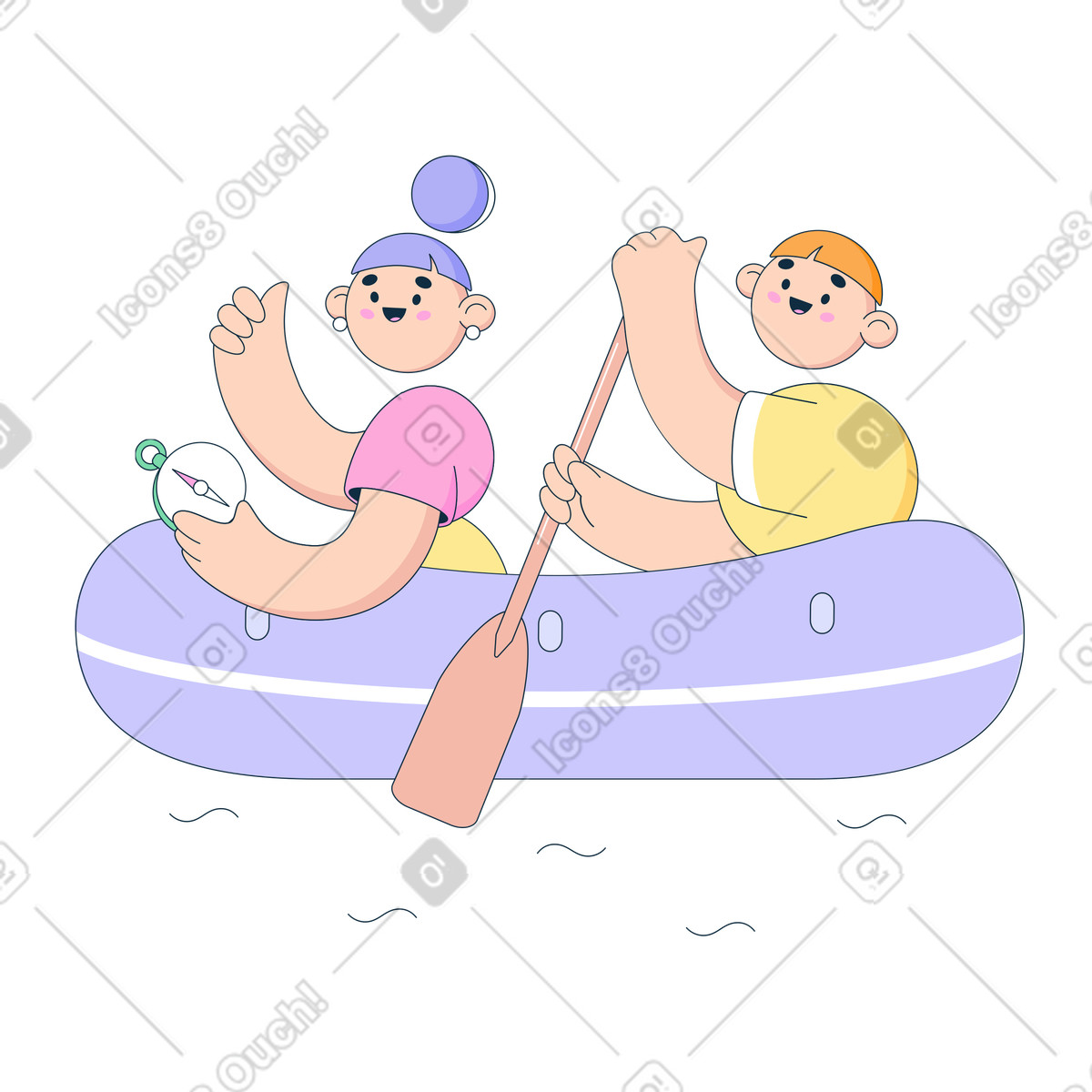 Man and woman rowing a boat illustration in Bubble gum style download in PNG, SVG