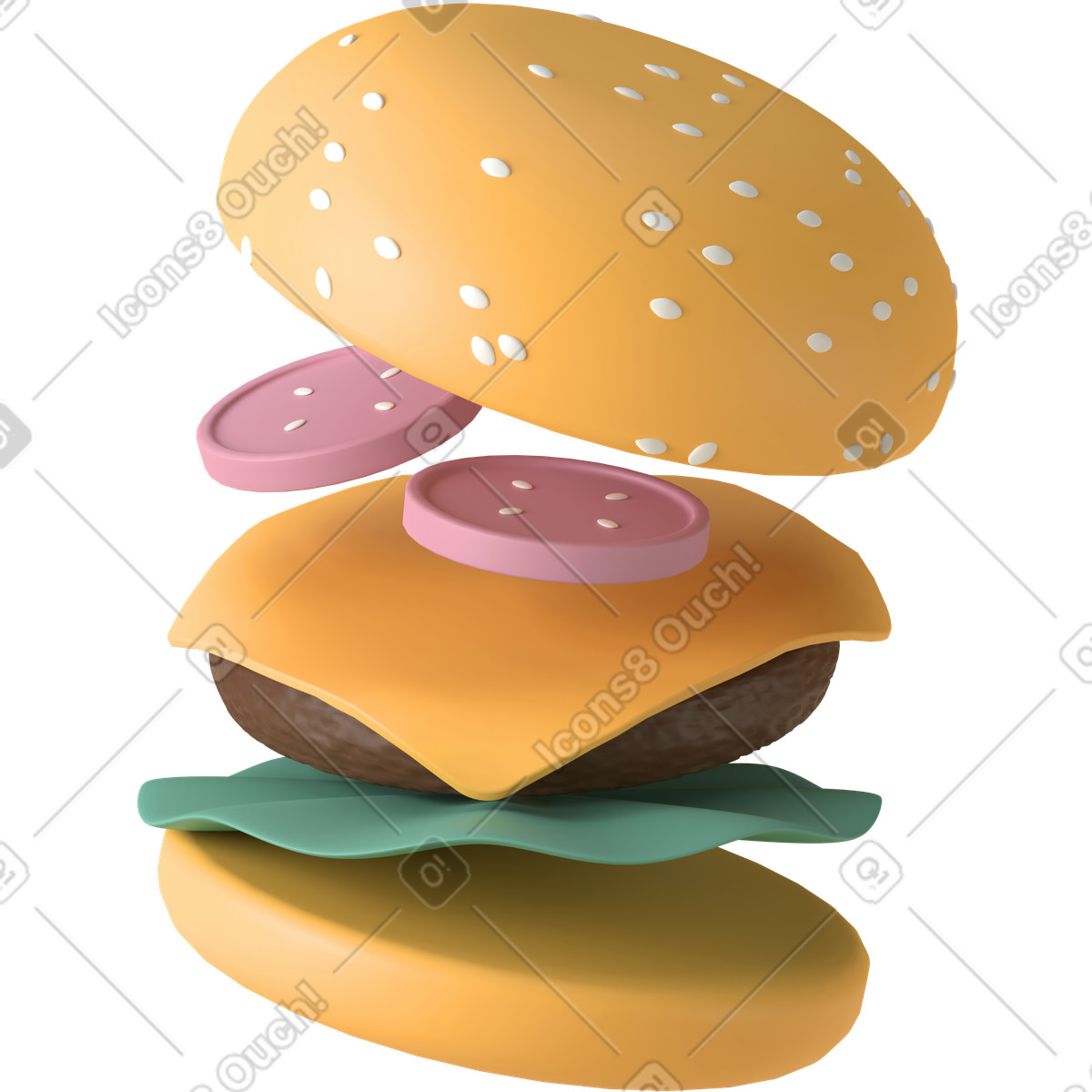 Ilustração de Burger floating em no estilo 3D Casual life para baixar em PNG, SVG