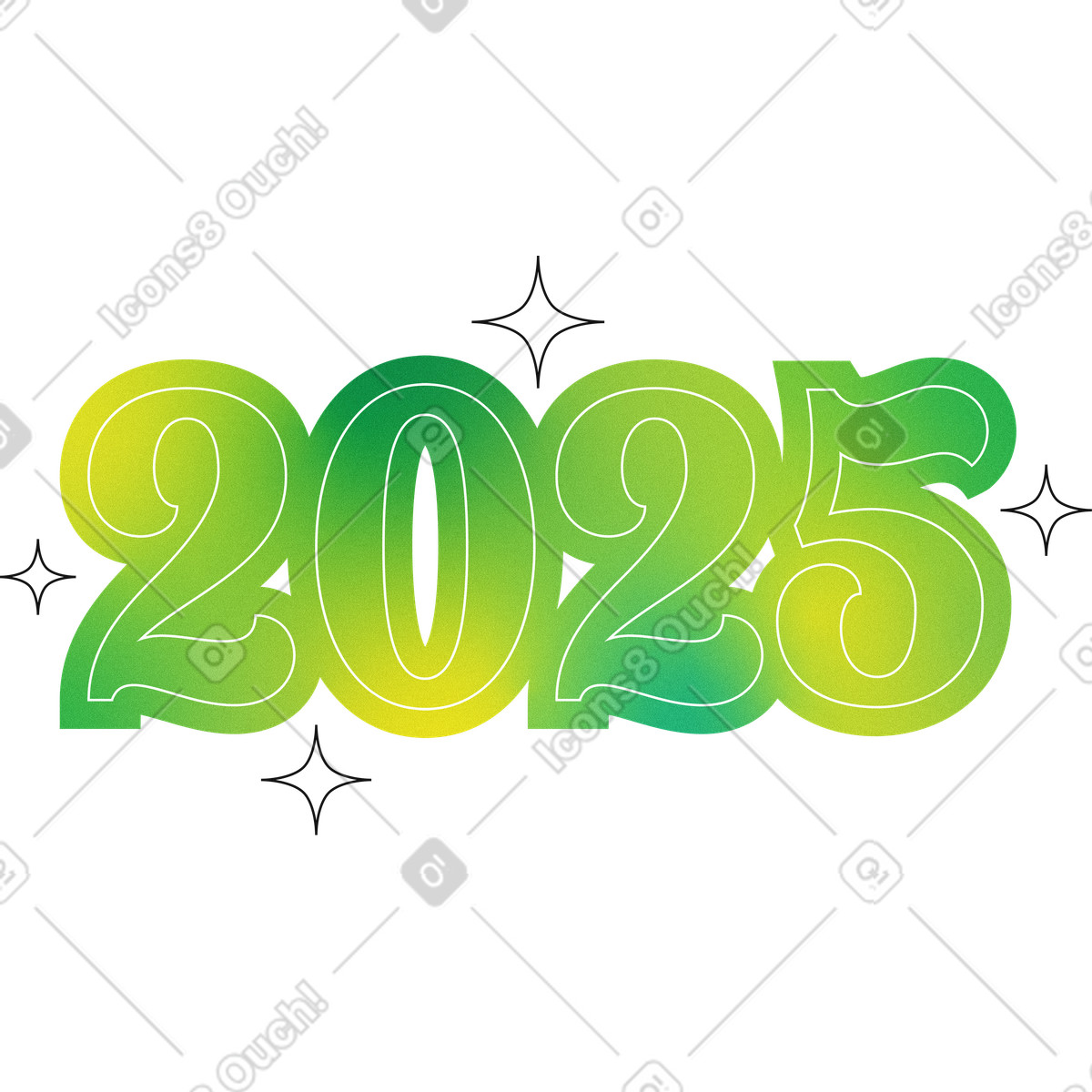 Numero verde di capodanno 2025 con scintille illustrazione in stile Lettering scarica in PNG, SVG