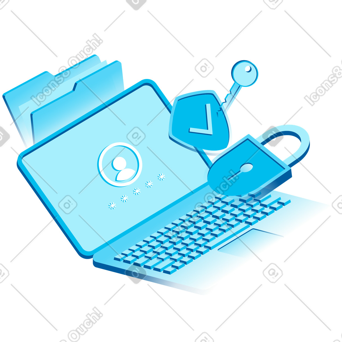 Secure authentication on laptop, Cybersecurity and access control illustration in Icy style download in PNG, SVG