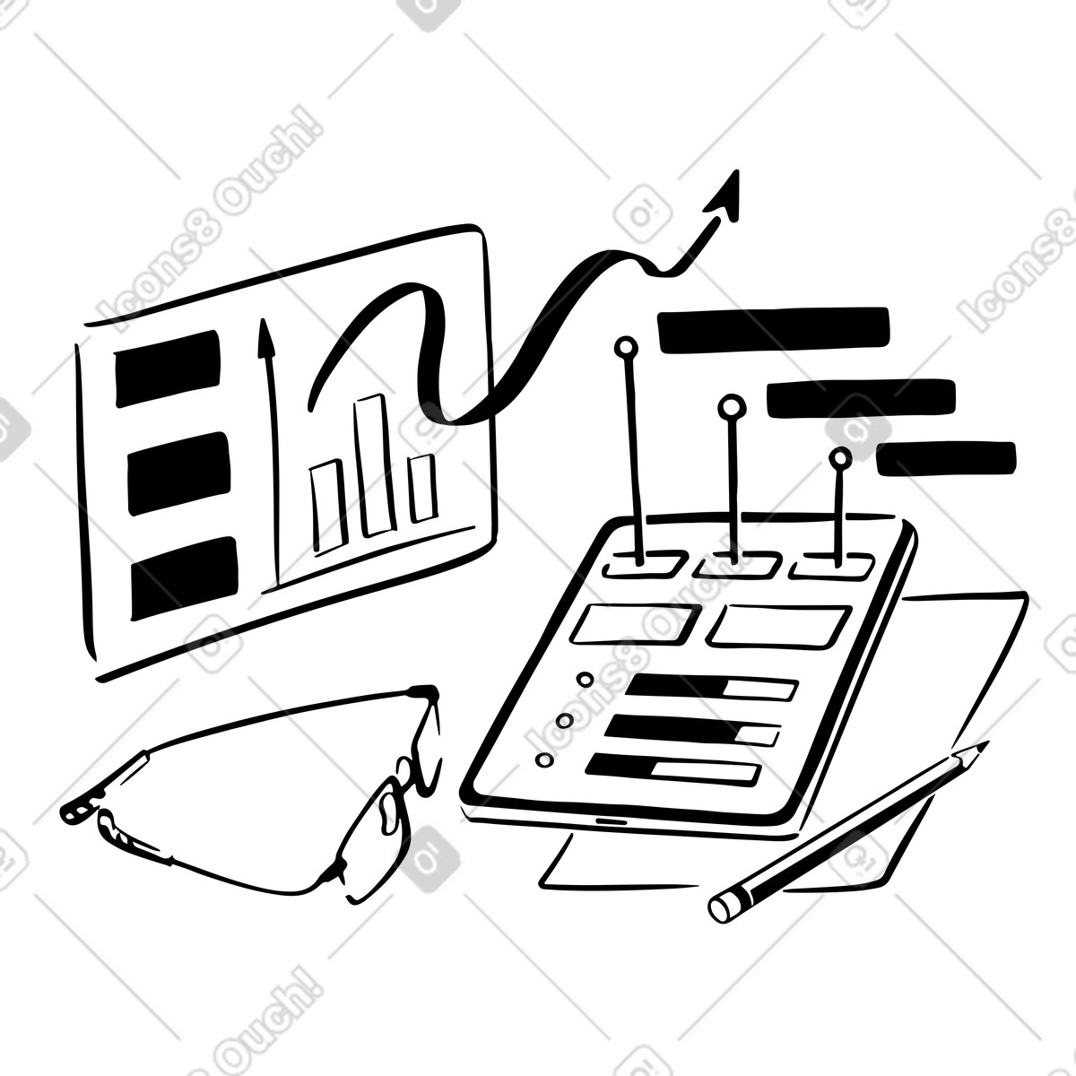 Ilustração de Gráficos e tabelas financeiras em no estilo Line para baixar em PNG, SVG
