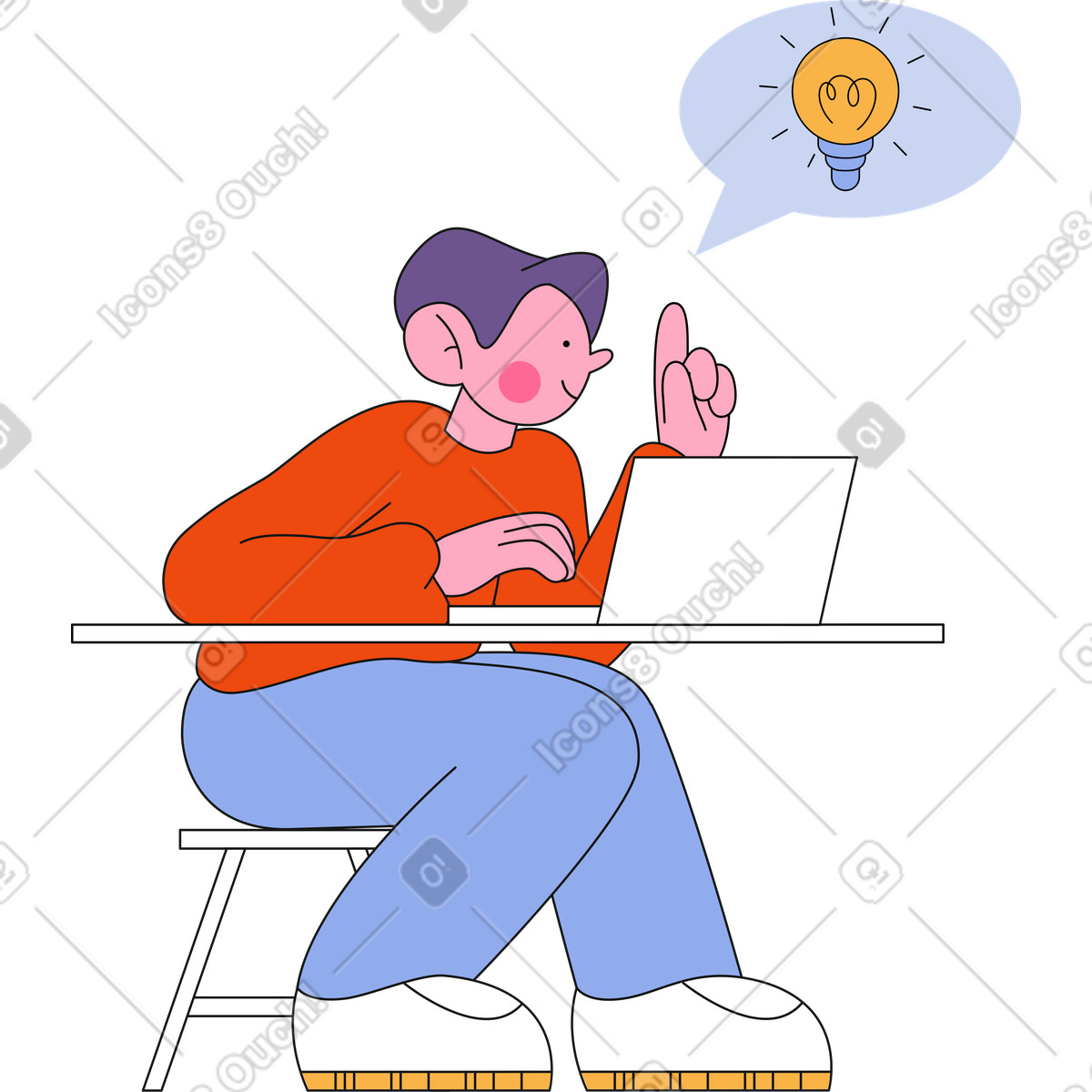 Mann tippt auf einem laptop und generiert eine idee animierte Illustration im Bloom-Stil als Download in GIF, Lottie (JSON), AE