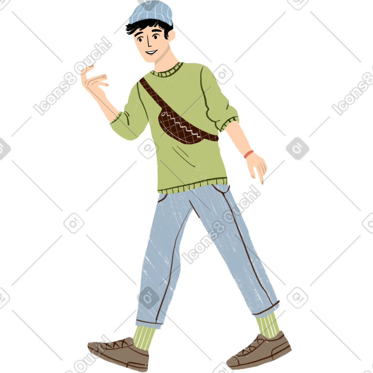 Guy walking illustrazione in stile Lumiere scarica in PNG, SVG