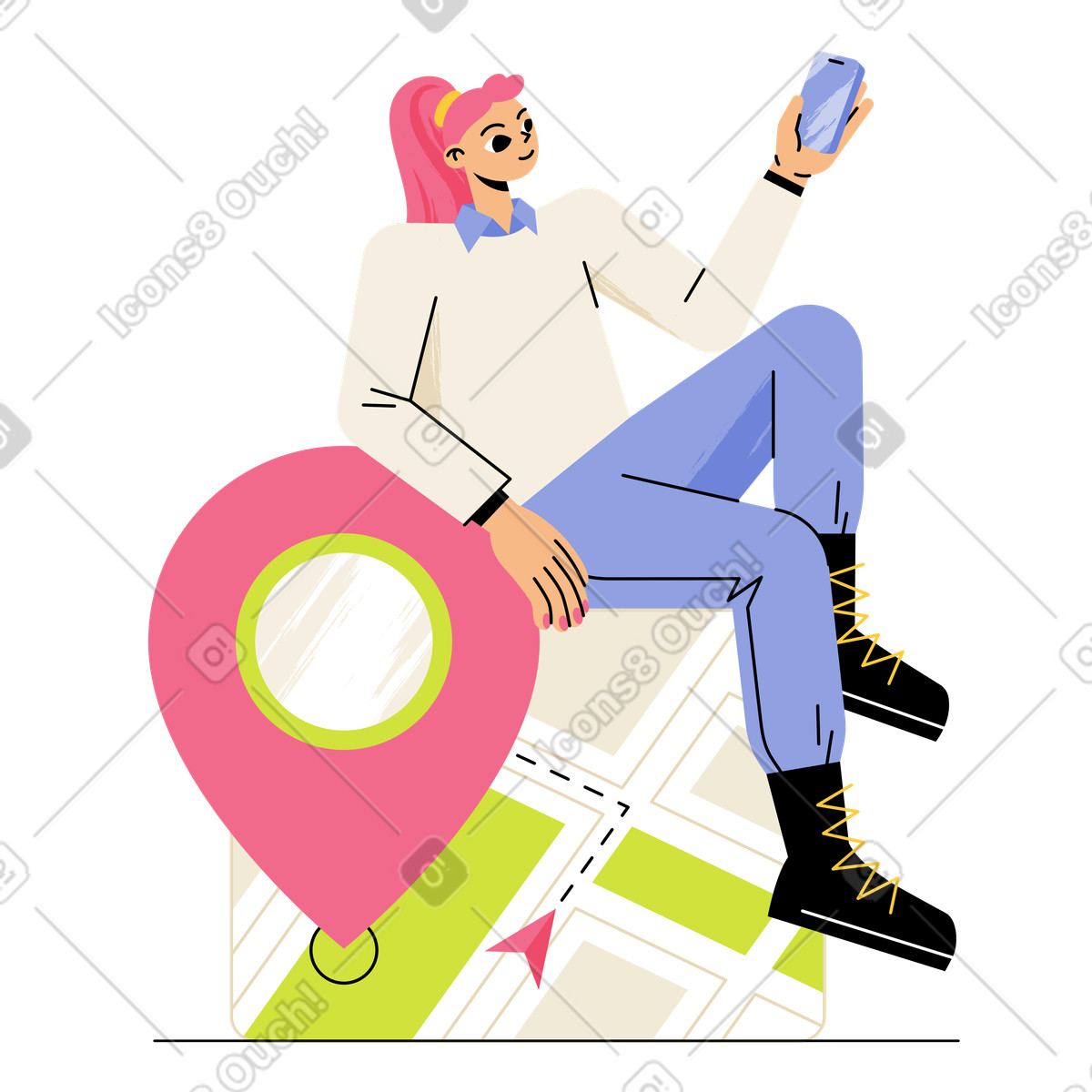 Ilustración Navigation app on phone, GPS services or location tracking en estilo Juicy a descargar en PNG y SVG