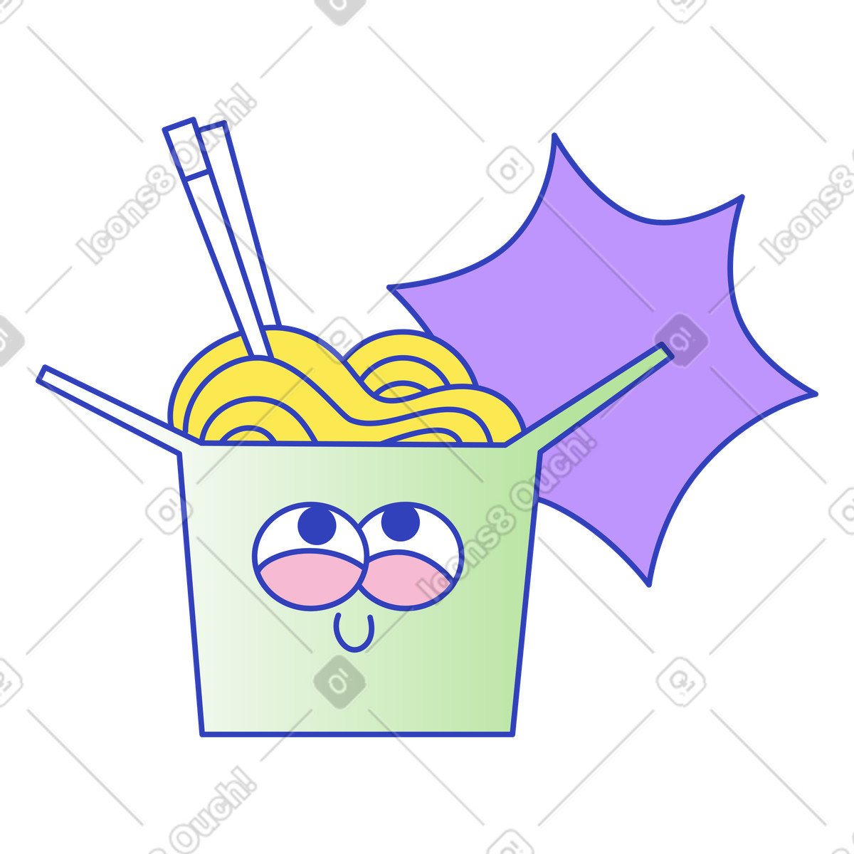 Ilustración Noodles takeout box with cute face and chopsticks illustration en estilo Eyeful a descargar en PNG y SVG