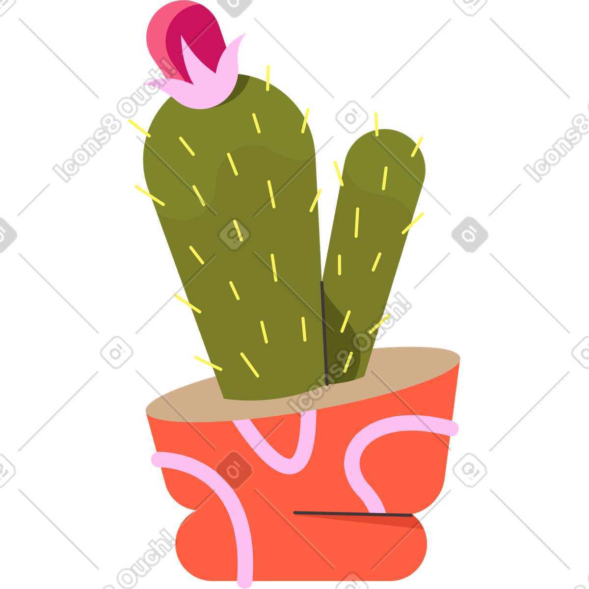 下载 Dizzy 风格的 Cactus with a flower in pot 插画，支持 PNG、SVG 格式
