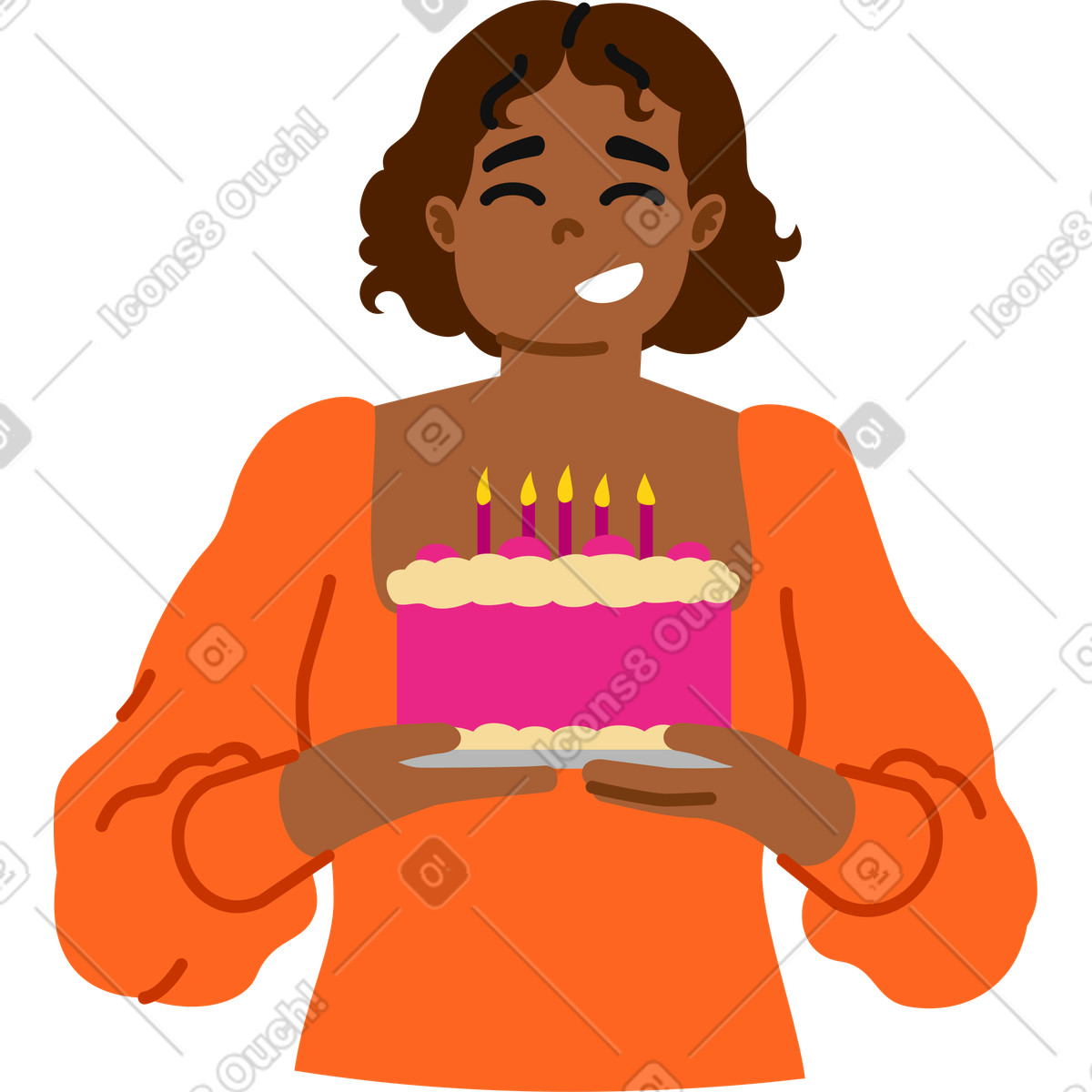 Woman with birthday cake illustration in Active style download in PNG, SVG