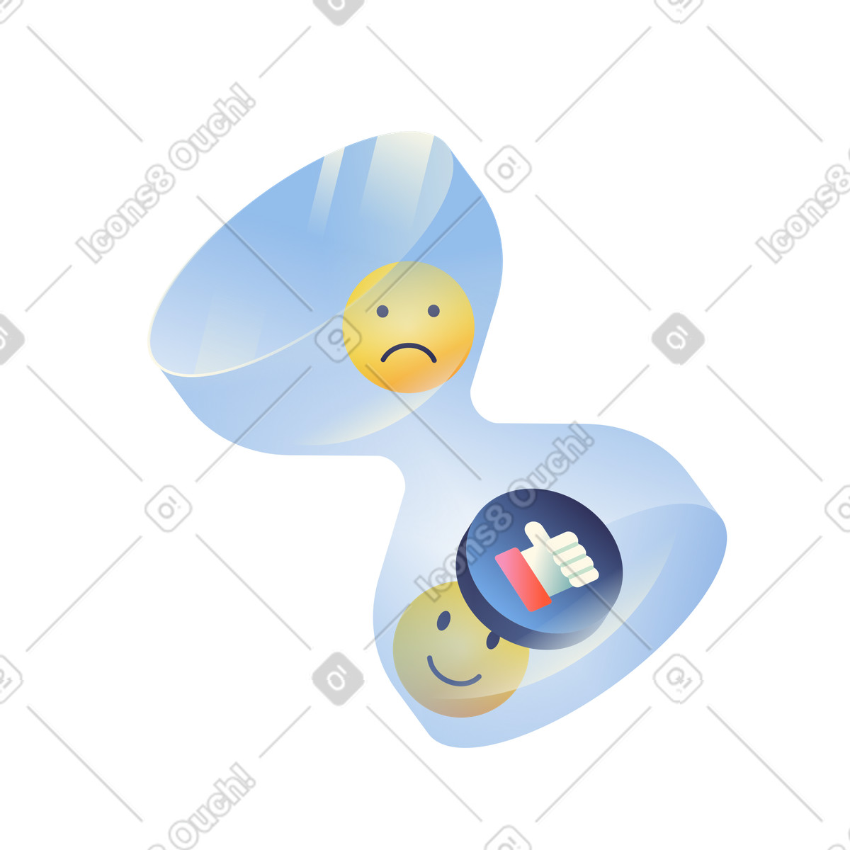 Beam 스타일의 Emotion change over time with emojis in transparent hourglass 일러스트레이션 PNG, SVG 다운로드