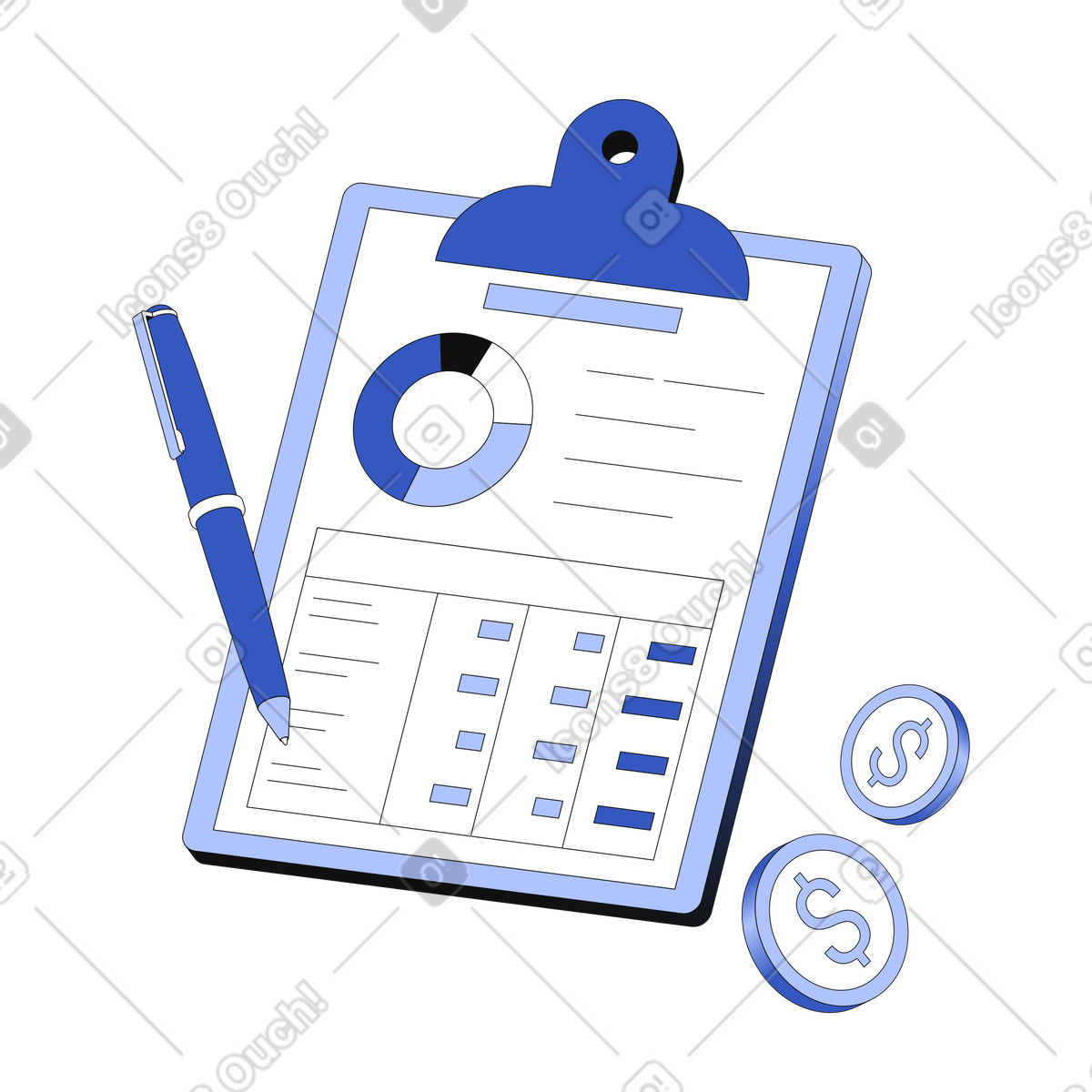 Financial planning and budgeting on clipboard illustration in Techny style download in PNG, SVG