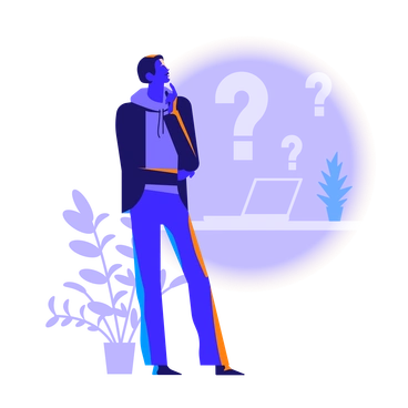 A man thinking while standing near plants - Worky style illustration