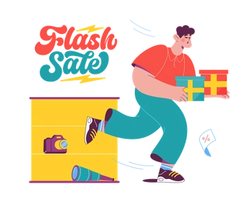 A man carrying gifts and a camera - Sammy style illustration