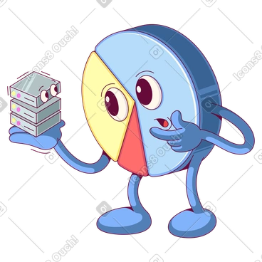 Mascotte de diagramme circulaire tenant une pile de serveurs, stockage et analyse de big data PNG, SVG